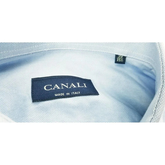 Canali Size 15.5 39 Men Blue Spread Collar Long Sleeve Cotton Pocket Dress Shirt - Picture 4 of 9